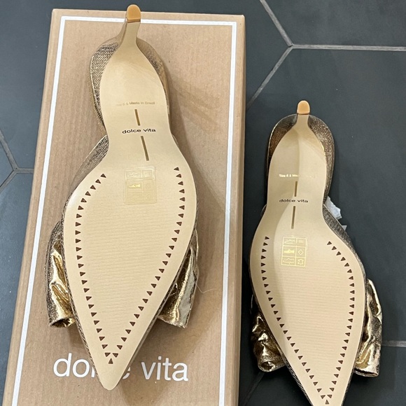 Dolce Vita Metallic Gold Bow Mules - Picture 2 of 2
